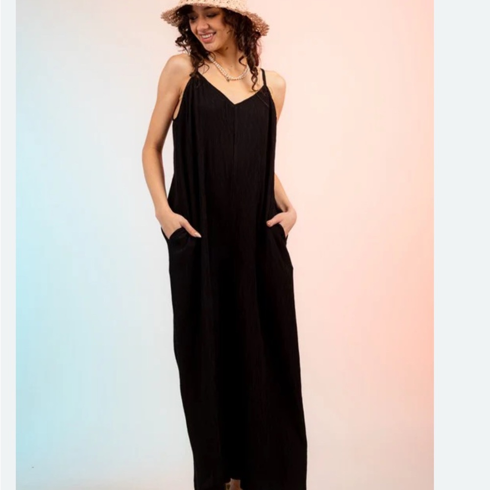 Very J Black Sleeveless Spaghetti Strap Jumpsuit
